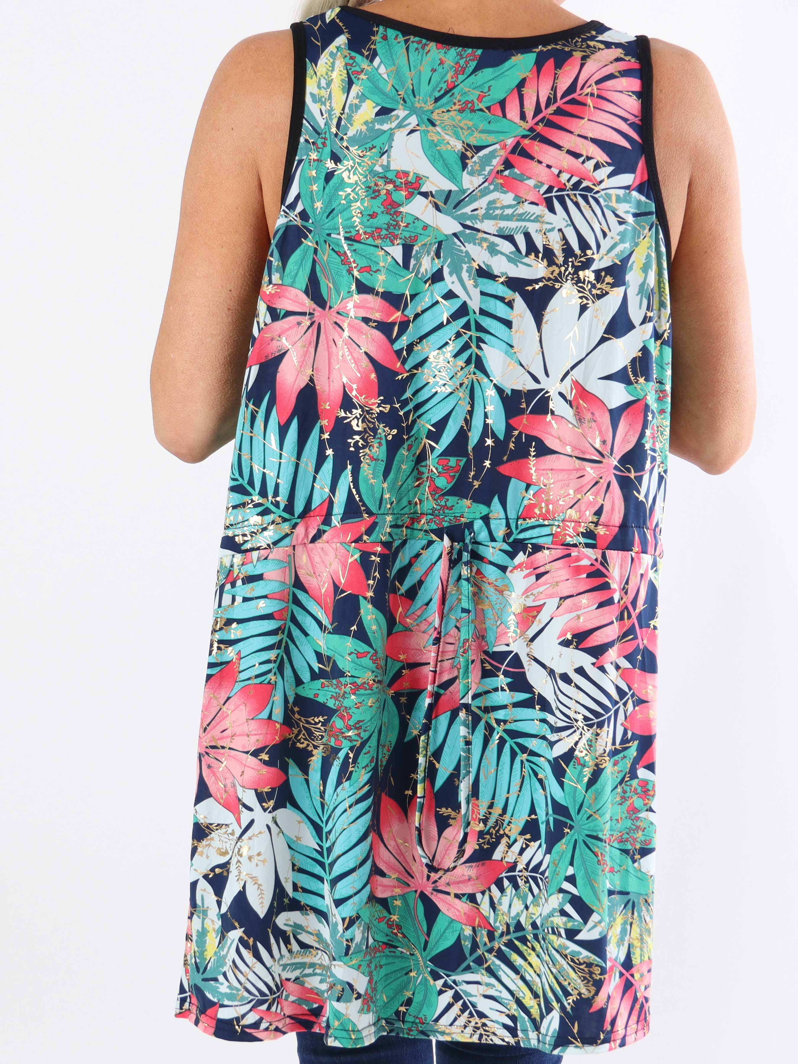 Palma Leaf - Lang mønstret plus size tunika i elastisk stof